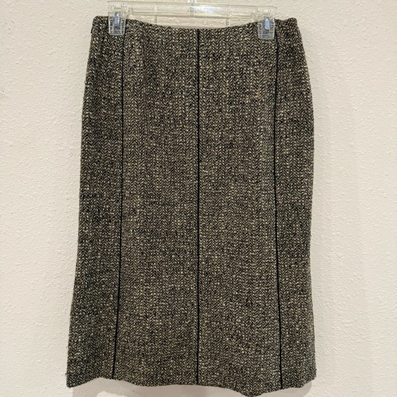 Talbots Wool Blend Skirt A-line Tweed Piping Black & Tan Midi Women’s Size 8 - Picture 2 of 12